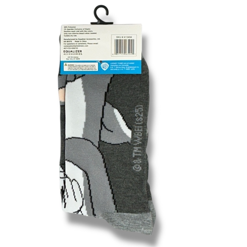 Bugs Bunny Crew Socks Novelty Looney Tunes Gray Unisex Mens One Size 9-13 - Picture 3 of 16